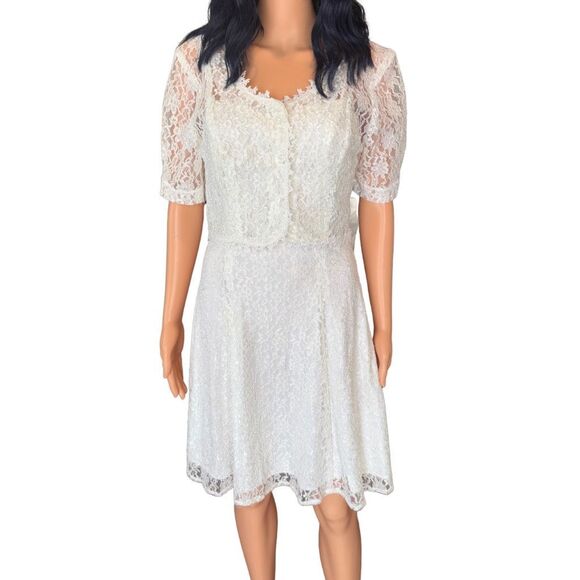 Vintage 90s Joni Blair Lace Dress Set 10 White Bridal Mini Coquette Clueless - Picture 2 of 6